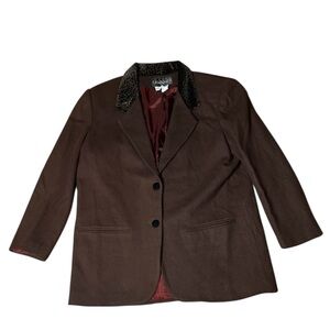 Casablanca Vintage 100% Wool 2 Button Blazer Leopard Print Collar SZ 16